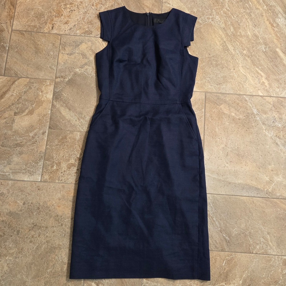 J.Crew Navy Blue Linen Blend Sleeveless Sheath Dress with Pockets 4T